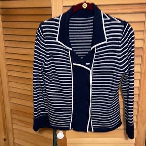 TALBOTS DOUBLE BREASTED NAVY AND CREAM STRIPED SWEATER SZ S